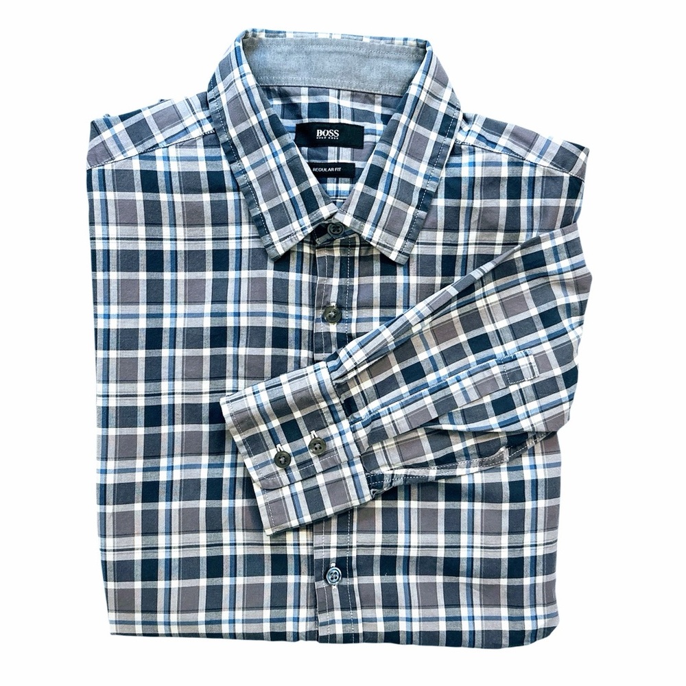 Hugo Boss Lukas 2 Long-Sleeve Plaid Button-Up Shirt Men's‎ Size Large